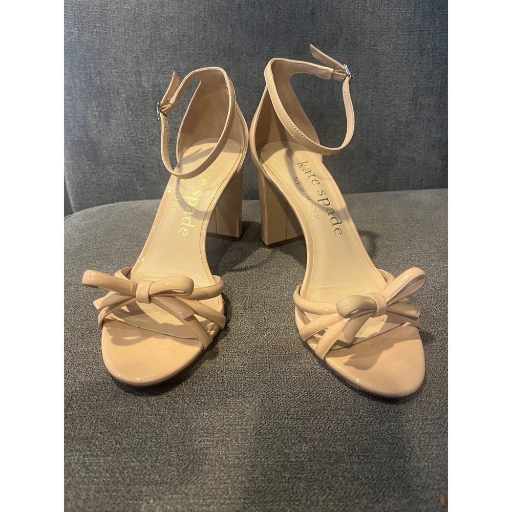 Kate Spade New York Sandals Heels Bow Ankle Strap Nude Beige Women's Shoes